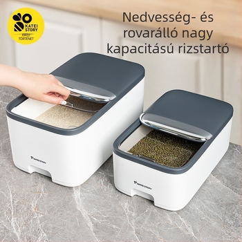 Rizstároló tartály, nedvesség- és kártevőálló, élelmiszer-minőségű PP/PET, kapacitás 4–5 L