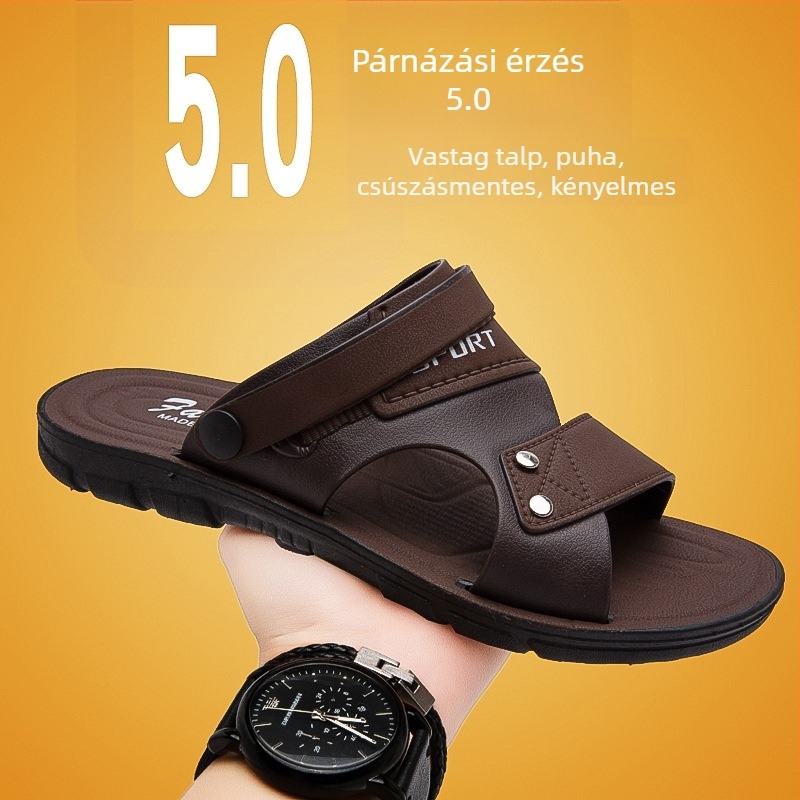 Férfi szandál nyitott lábujjal, műbőr felsőrész, gumi csúszásmentes talp, Velcro-zár