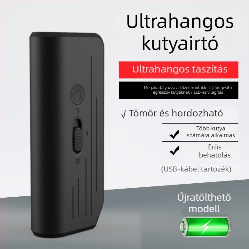 Ultrahangos kutyariasztó, kézi anti-bark eszköz, JL-655 töltő modell, műanyag, univerzális használat, hivatalos magánmárka