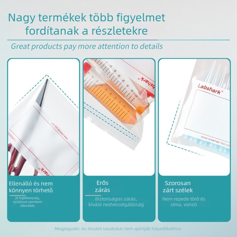 Laboratóriumi ziplock mintavételi zacskók, önzáródó, vastagított műanyag, kör alakú formájú, mindennapi használatra