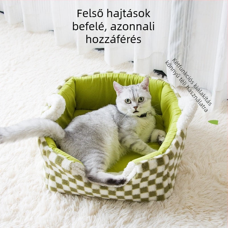 Pie cat Macskafészekágy – Nyúlfur, vászon és báránygyapjú, nyitott stílusú macskaágy