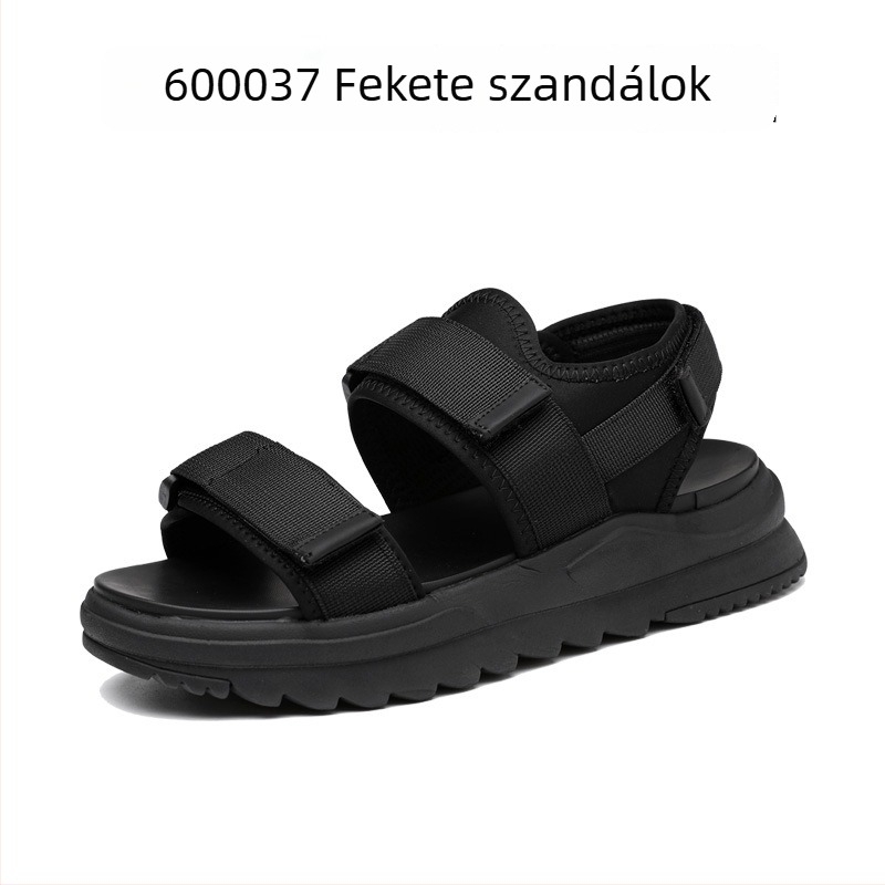 Férfiak számára légáteresztő, csúszásmentes nyitott lábujjú strandpapucs vastag talppal, Velcro-zár
