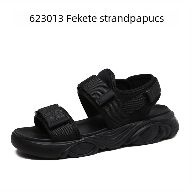 Férfiak számára légáteresztő, csúszásmentes nyitott lábujjú strandpapucs vastag talppal, Velcro-zár