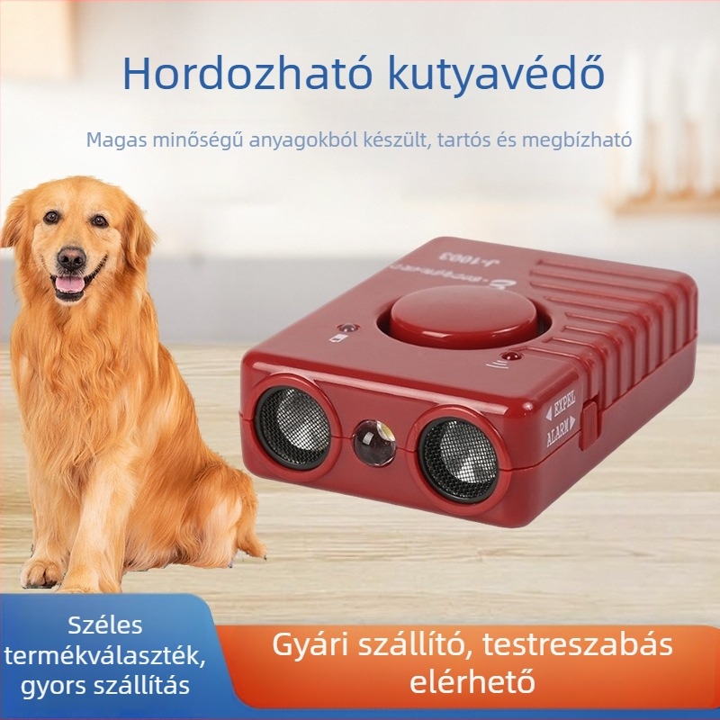 Hordozható ultrahangos kutyariasztó, műanyag ház, általános felhasználás, LED-lámpával