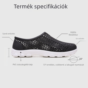 Férfi nyári hálószálas szandálok műanyag felsőrésszel, vastag talppal, légáteresztőek és csúszásmentesek, kerek orral.