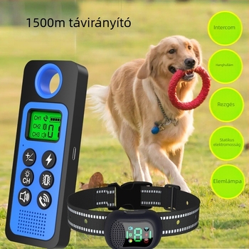 Távirányítós kutyatréner nyakörv interkommal, anti-ugatás funkcióval, 1500 m hatótávolság, akár 3 kutyát egyidejűleg