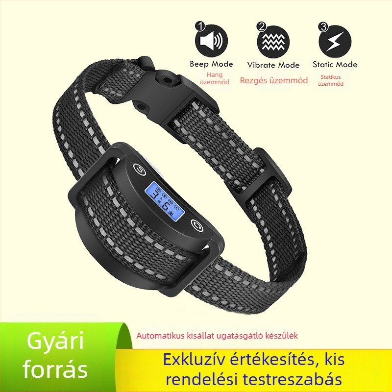 Automata ugatásgátló nyakörv LCD-képernyővel, vízálló, vibráció és elektromos sokk