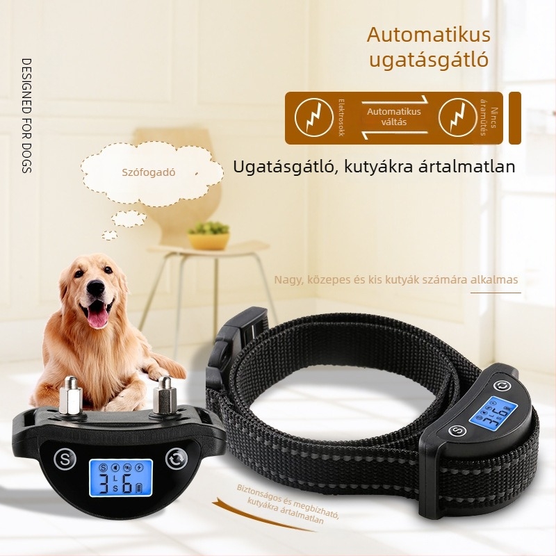 Automata ugatásgátló nyakörv LCD-képernyővel, vízálló, vibráció és elektromos sokk