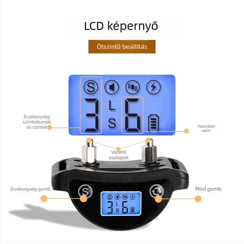 Automata ugatásgátló nyakörv LCD-képernyővel, vízálló, vibráció és elektromos sokk