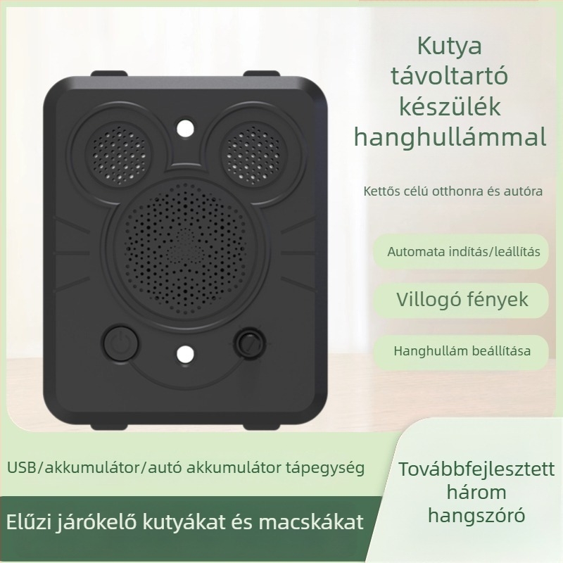 Autóba szerelt ultrahangos állatriasztó, ABS burkolat, univerzális kompatibilitás, engedélyezett magánmárka.