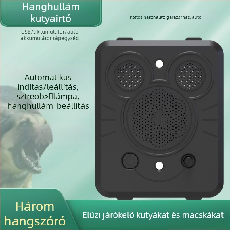 Autóba szerelt ultrahangos állatriasztó, ABS burkolat, univerzális kompatibilitás, engedélyezett magánmárka.
