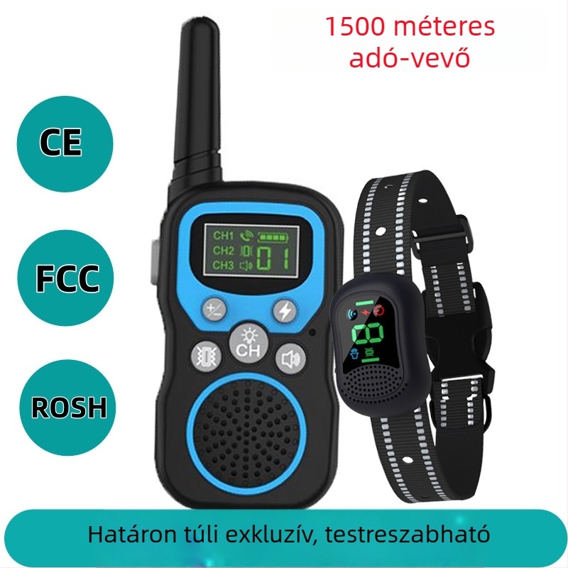1500 m-es hangvezetésű kutyaedző készülék - univerzális elektromos nyakörv nagy, közepes és kistestű kutyáknak