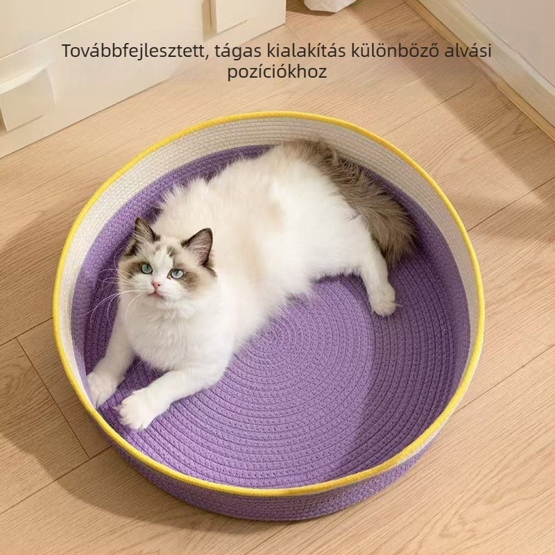 Szőtt macskafészek kaparódeszkával, kézzel szőtt macskapárna télire, háziállat matrac, rattan kutyaodú, karcálló és tartós