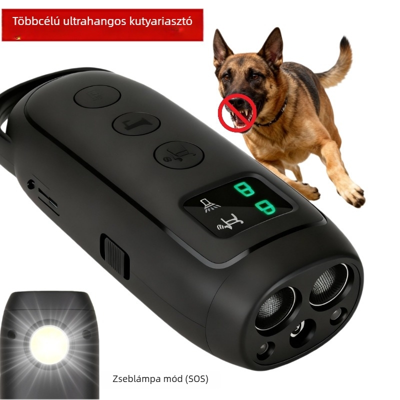 Ultrahangos kutya-edző és ugatás elleni készülék, ABS anyag, hordozható kültéri zseblámpa