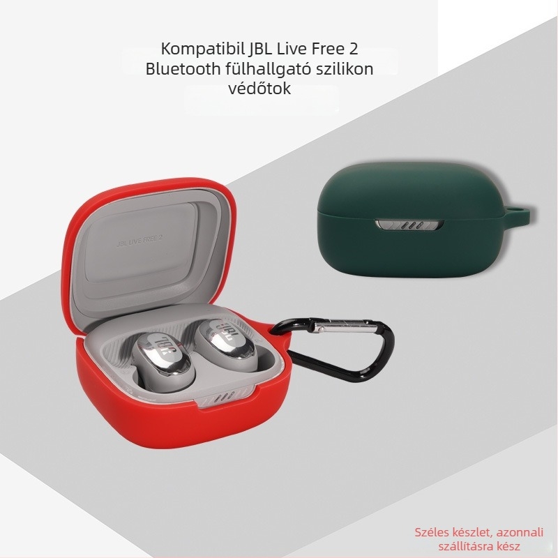 Szilikon védőtok Bluetooth fülhallgatókhoz – ütésálló, domborított felület, hordozható és univerzális, kompatibilis JBL Live Free 2