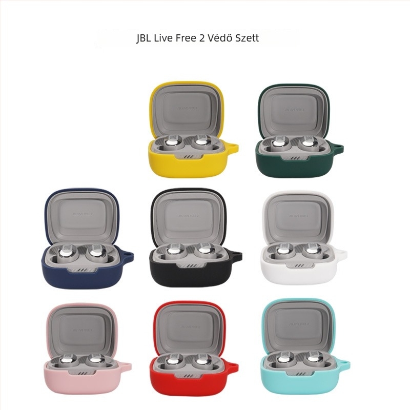 Szilikon védőtok Bluetooth fülhallgatókhoz – ütésálló, domborított felület, hordozható és univerzális, kompatibilis JBL Live Free 2