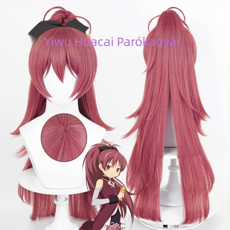 COS paróka Madoka Magica anime karakterhez, középhosszú, hőálló szálból, festhető és göndöríthető