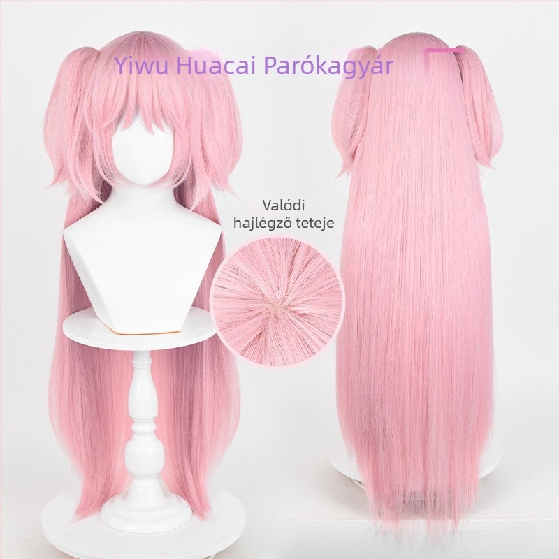 COS paróka Madoka Magica anime karakterhez, középhosszú, hőálló szálból, festhető és göndöríthető