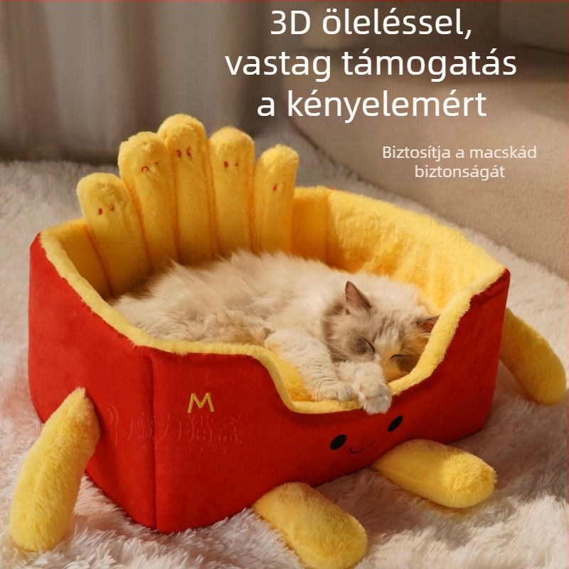 Macskafészek minden évszakra, plüss beltéri ágy, amely melegen tartja a macskákat; alkalmas Folded-ear, British Shorthair, Ragdoll és Berman macskák számára