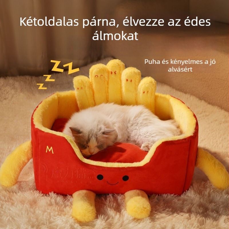 Macskafészek minden évszakra, plüss beltéri ágy, amely melegen tartja a macskákat; alkalmas Folded-ear, British Shorthair, Ragdoll és Berman macskák számára