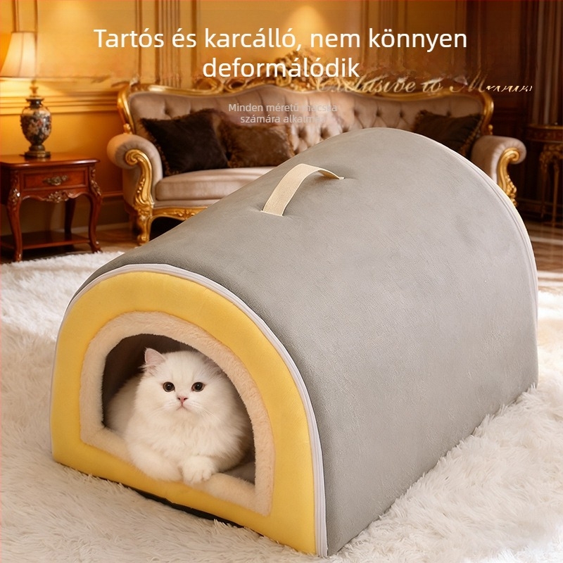 Téli macskaágy fleece béléssel, vastagított, levehető és mosható, hordozó táska, zárt macskaágy, vastag matrac
