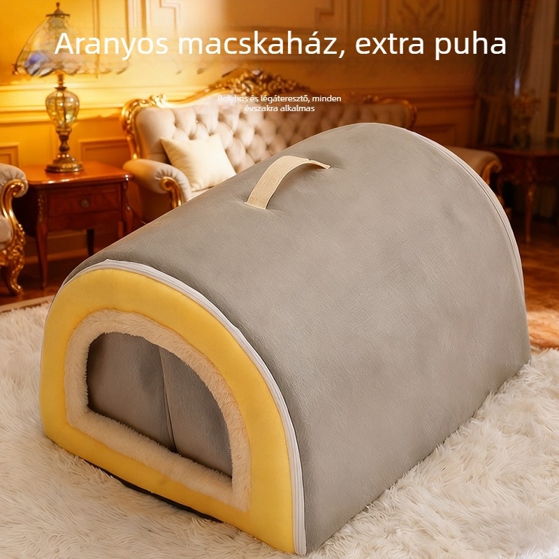 Téli macskaágy fleece béléssel, vastagított, levehető és mosható, hordozó táska, zárt macskaágy, vastag matrac