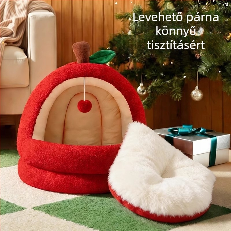 Macska fészek téli meleggel, félig zárt kialakítás, biztonságos, PP pamutból, minden évszakban használható