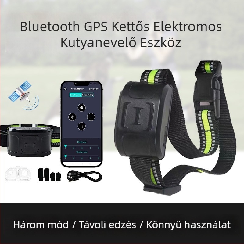 Műanyagból készült Bluetooth GPS kutyanyakörv, kettő az egyben, távirányítós ugatásmegállító, elektronikus kerítés, tréner