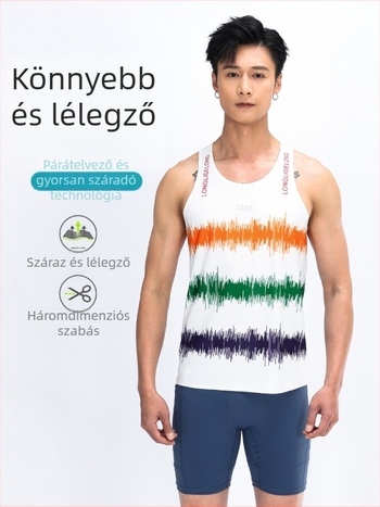 Uniszex futó mellény, könnyű, nedvesség-elvezető, gyorsan száradó, csíkos mintázat, 100% poliészter