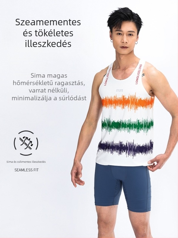 Uniszex futó mellény, könnyű, nedvesség-elvezető, gyorsan száradó, csíkos mintázat, 100% poliészter