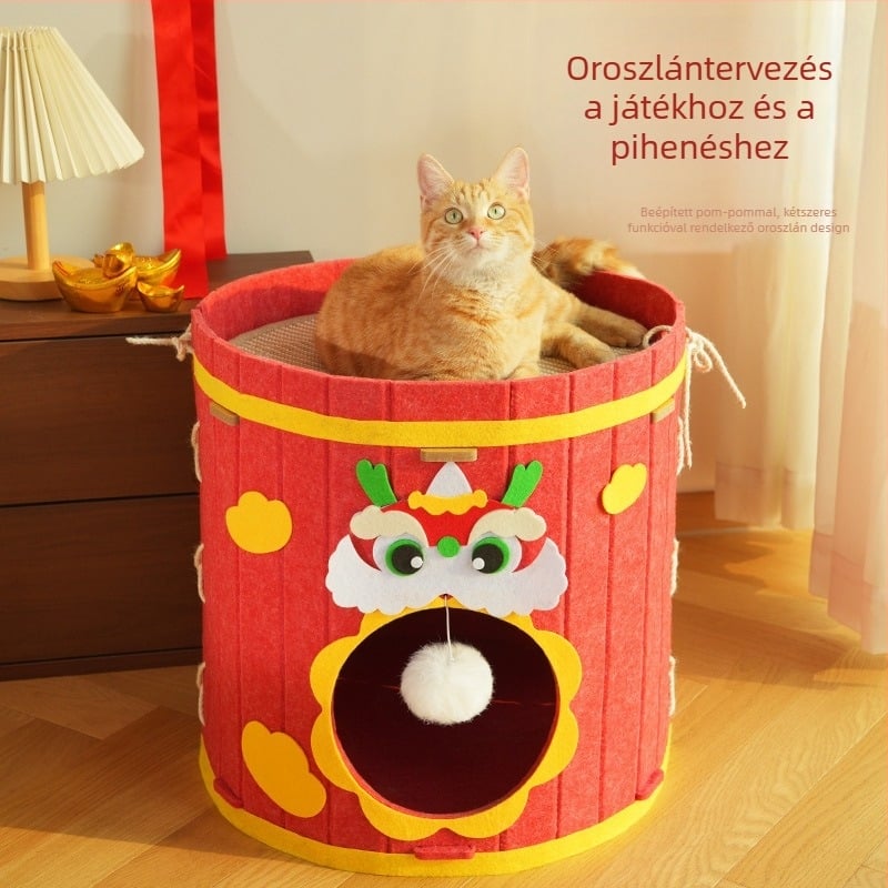 Két szintes macska odú mászófával, négy évszakos, lélegző és meleg (anyag: filc; kategória: macska odú)