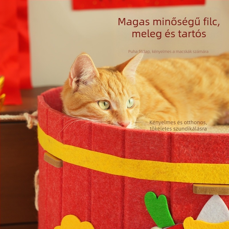 Két szintes macska odú mászófával, négy évszakos, lélegző és meleg (anyag: filc; kategória: macska odú)