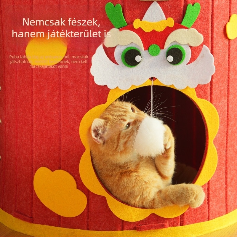 Két szintes macska odú mászófával, négy évszakos, lélegző és meleg (anyag: filc; kategória: macska odú)