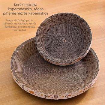 Téli meleg kör alakú macskafészek kaparódeszkával és játékokkal, hullámkartonból