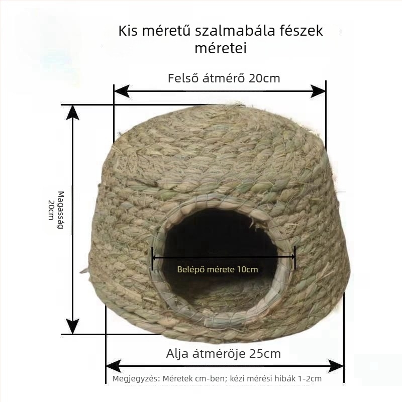 Hörcsög fűfészek, kör alakú, beltéri vízálló alvóház, rajzfilmszerű stílus