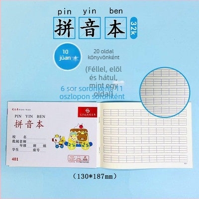 Munkafüzet – Pinyin, kínai, matematika, írás, helyesírás, angol nyelvű összefüggés (kompozíció); papírborító; papírtartalom; papír súly 100; 1–50 oldal; kreatív stílus
