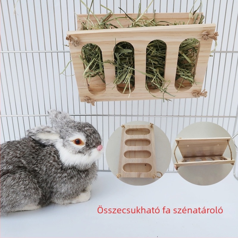 Kisállatok számára szilárd fából készült szénatároló; összecsukható; vízszintes és függőleges rögzítés; méret S