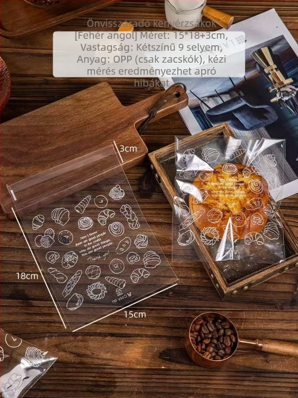 Pékárukhoz való átlátszó csomagolózacskó OPP anyagból, ZIPLock zárással, átlátszó kivitelben, alkalmas sütött termékekhez (kenyér, pirítós, mochi, croissant) — 50/100 db
