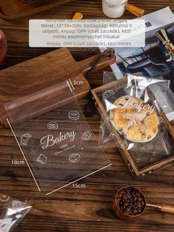 Pékárukhoz való átlátszó csomagolózacskó OPP anyagból, ZIPLock zárással, átlátszó kivitelben, alkalmas sütött termékekhez (kenyér, pirítós, mochi, croissant) — 50/100 db