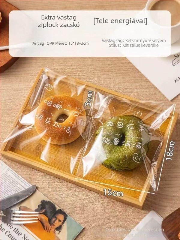 Pékárukhoz való átlátszó csomagolózacskó OPP anyagból, ZIPLock zárással, átlátszó kivitelben, alkalmas sütött termékekhez (kenyér, pirítós, mochi, croissant) — 50/100 db