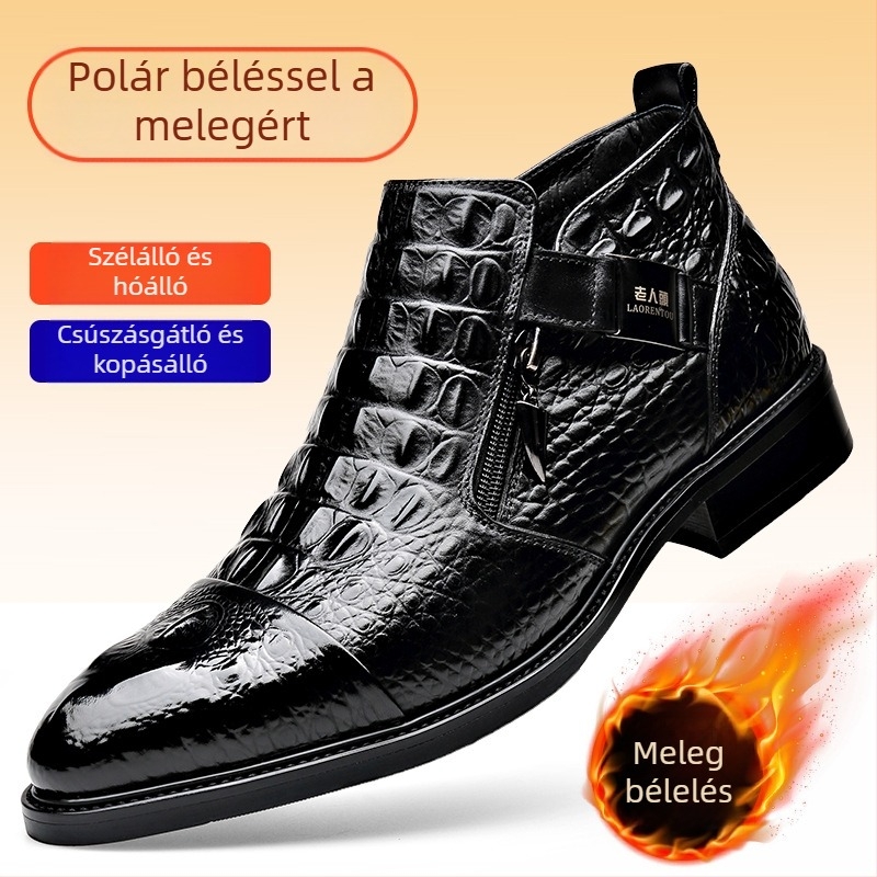 Chelsea bakancsok valódi bőrből, oldalsó cipzár, alacsony sarok, üzleti-casual stílus, férfiaknak