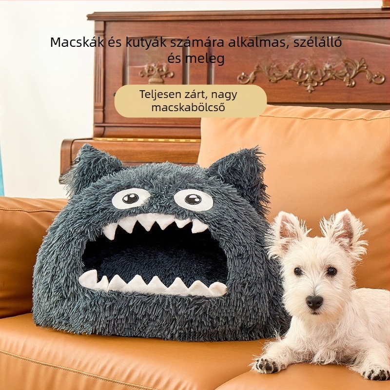 Plüss macskaodú téli meleggel, puha és zárt alvóhely macskáknak és kistestű kutyáknak