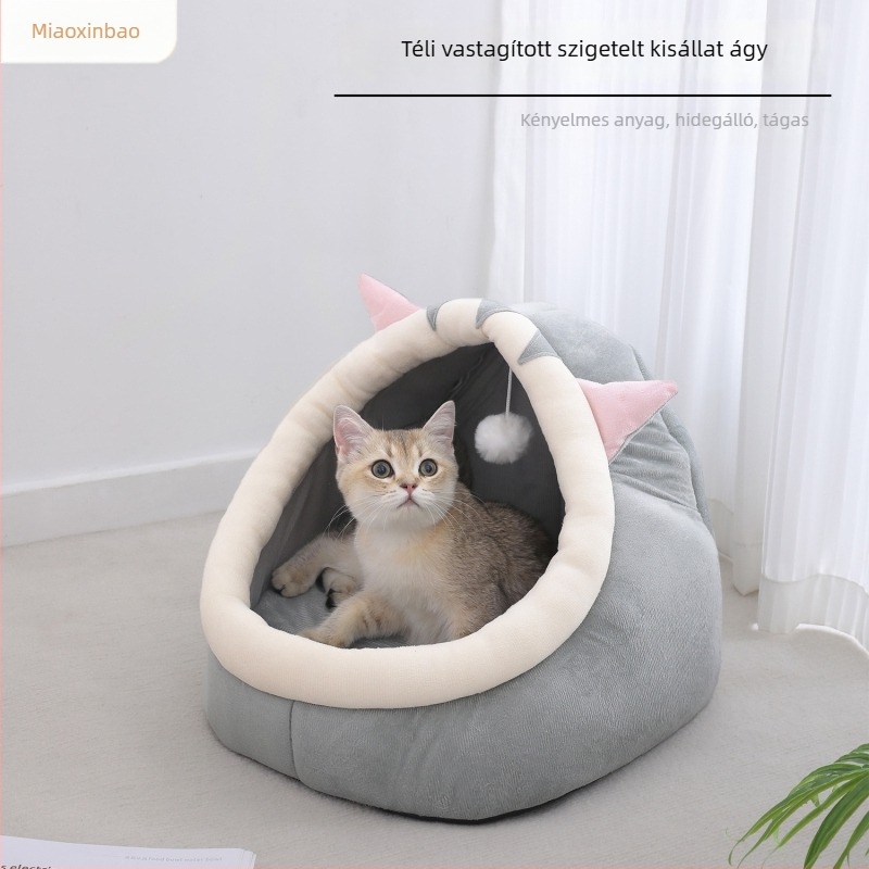 Meow Xinbao téli meleg háziállat alvófülke, extra nagy félig zárt kutya- és macskafészek