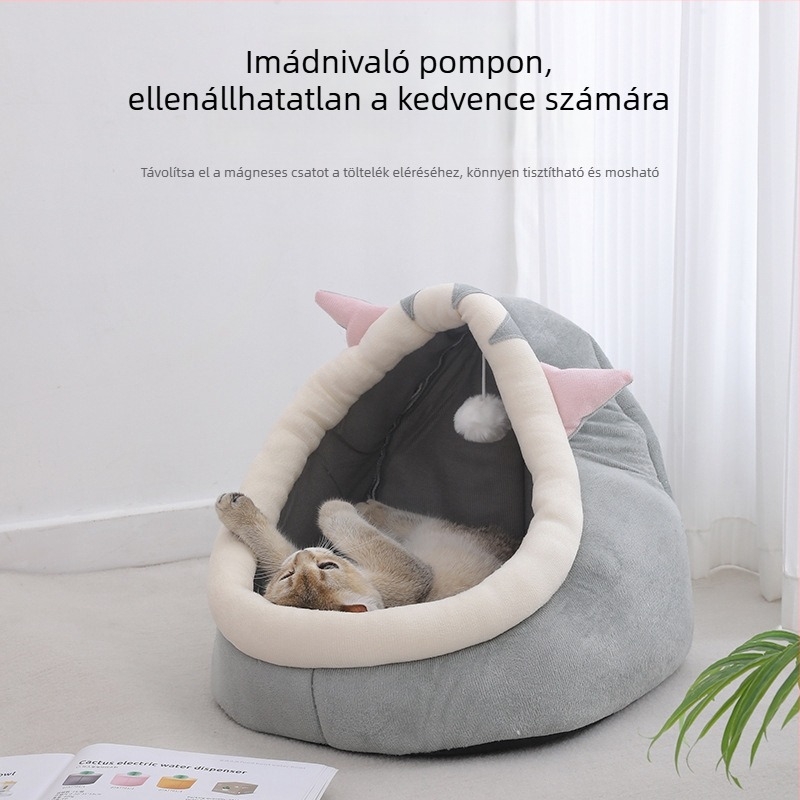 Meow Xinbao téli meleg háziállat alvófülke, extra nagy félig zárt kutya- és macskafészek