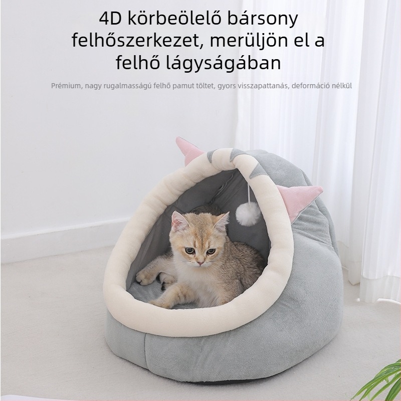 Meow Xinbao téli meleg háziállat alvófülke, extra nagy félig zárt kutya- és macskafészek