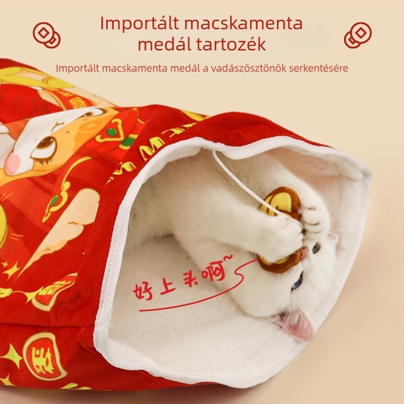 Macska barlangágy plüssből — meleg, félzárt kialakítású, beltéri használatra, alkalmas ragdoll macskáknak