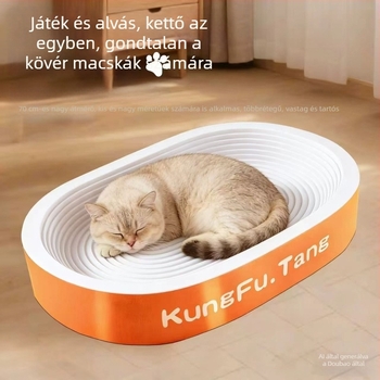 Hullámkartonból és fehér kartonból készült macska kaparódeszka, rostmentes, tartós, karcolásálló, integrált macskapárnával és erőteljes karcoló játékkal