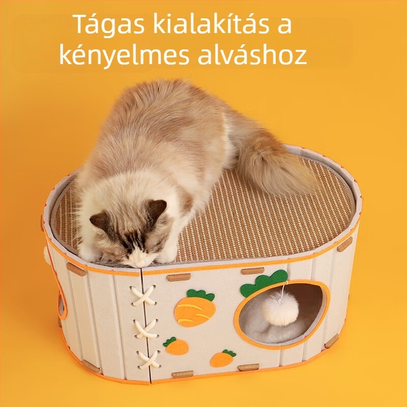 Juwofang Két rétegű filcből készült macskakuckó karmoló deszkával és sisálból készült játékokkal a karmolásra és a mászásra