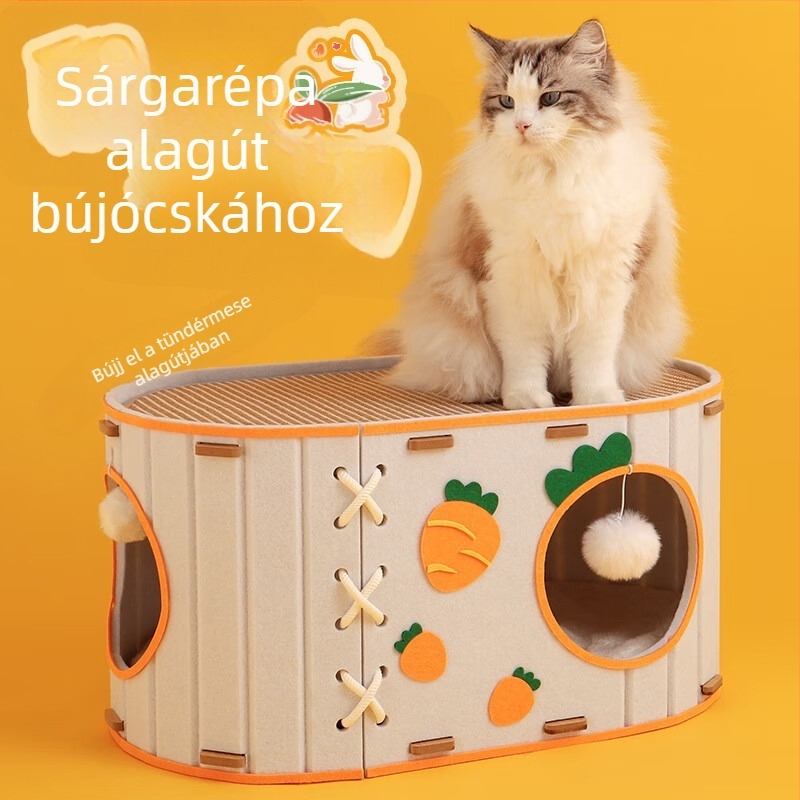 Juwofang Két rétegű filcből készült macskakuckó karmoló deszkával és sisálból készült játékokkal a karmolásra és a mászásra