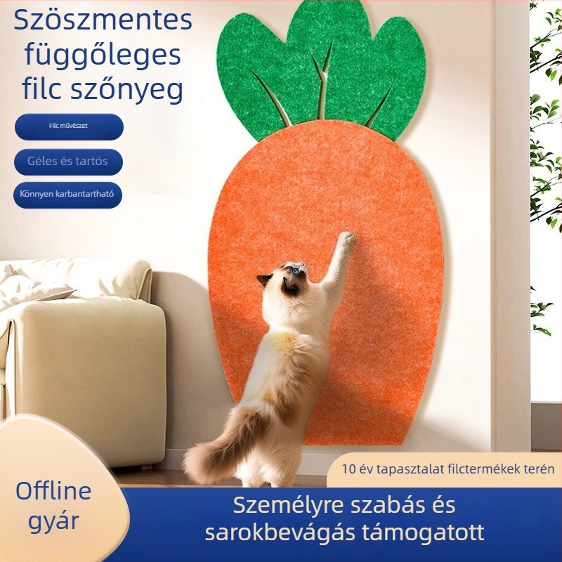 Macska karmoló tábla falra ragasztható, filcből – vastagabb, karcolásálló, vágóképes, aranyos stílus (Anyag: filc, poliészter rost)